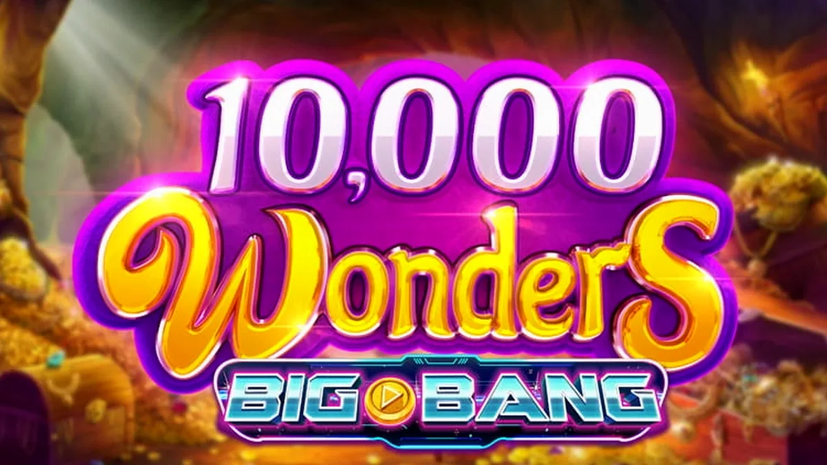 Visual vibrante e temático do slot 10,000 Wonders Big Bang com seus seis rolos.